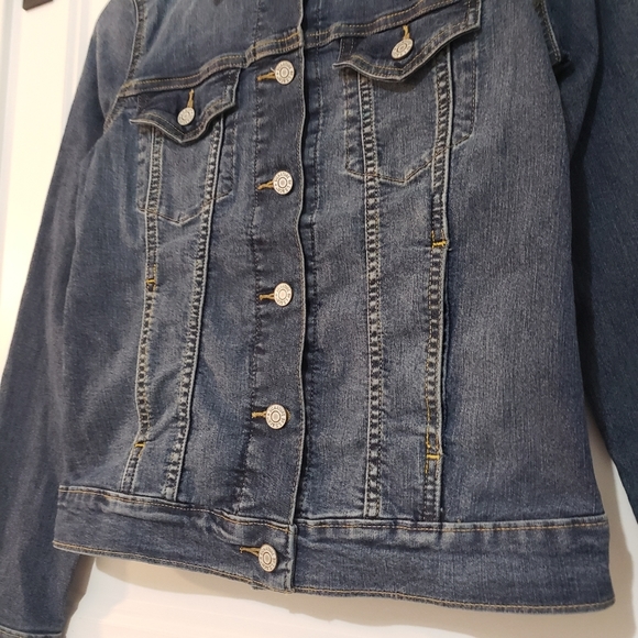 Levis Denim Stretch Jean Jacket Womens S Rainbow Heart Patch Medium Wash Classic - Picture 5 of 9